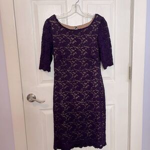 Purple Lace Sheath Midi Dress with half sleeves
